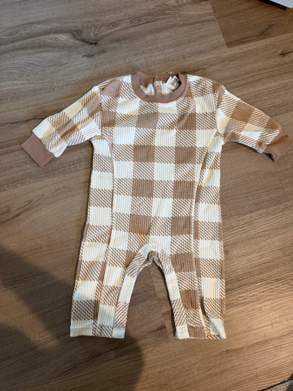 Beige and White Check One-Piece Romper